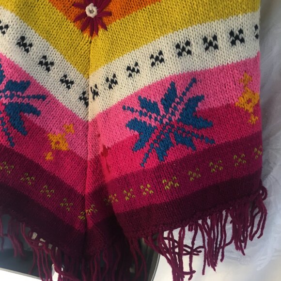 Multicolor Knit Poncho with Fringe - Picture 16 of 16